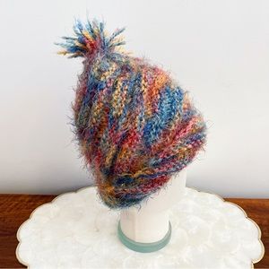Handmade Rainbow Shimmer Knit Winter Pom Pom Hat OS NWOT